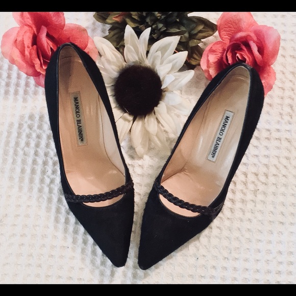 Manolo Blahnik Dyed Calf-Hair Black Pumps Size 6.5 - Picture 2 of 8